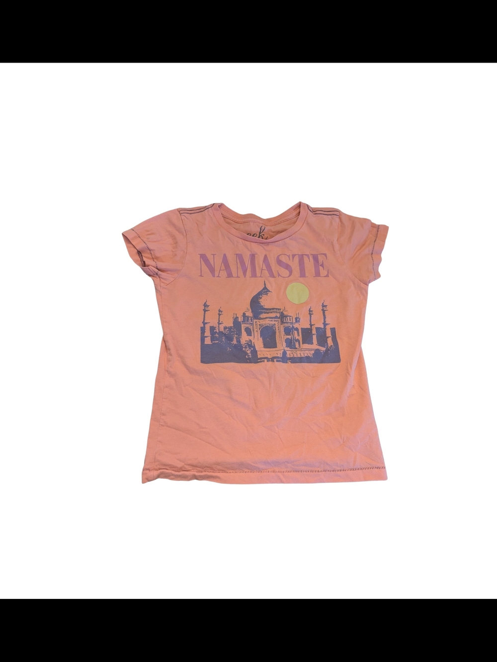 EUC Peek Kids 6 7 Namaste Taj Mahal Orange Short Sleeve Shirt 100% Pima Cotton